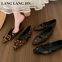 Round Toe Shoes For Women 2024 Leopard Print Mary Jane Flats Ladies Summer Footwear Moccasin Casual Loafers Soft Ballerina Mujer