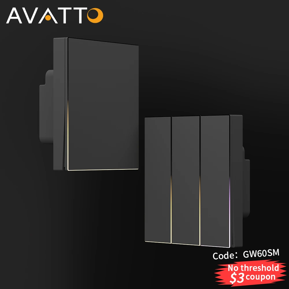 

AVATTO New Blade Series Tuya Smart WiFi/Zigbee Push Button Switch with Ambient Light APP Control Works with Alexa Google Home
