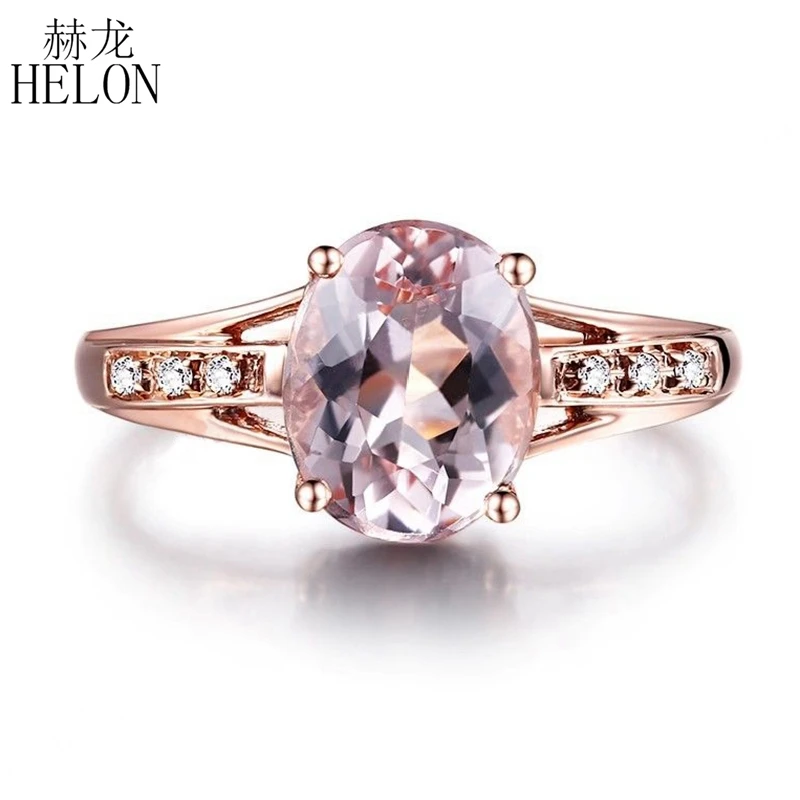 

HELON Solid 18K 14k 10K Rose Gold Flawless Oval 9x7mm Morganite Diamonds Engagement Ring Women Trendy Fine Jewelry Diamond Ring