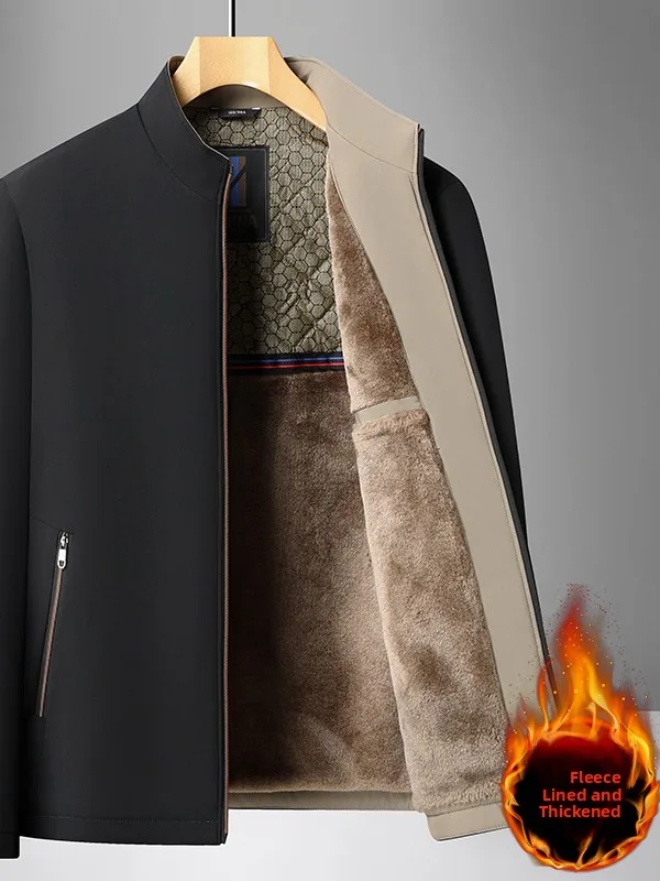 

Thiened Fce Warm Casual Jaet for Middle-Aged Men Autumn Winter Loose Fit Stand Collar Coat Busin Leisure Sle