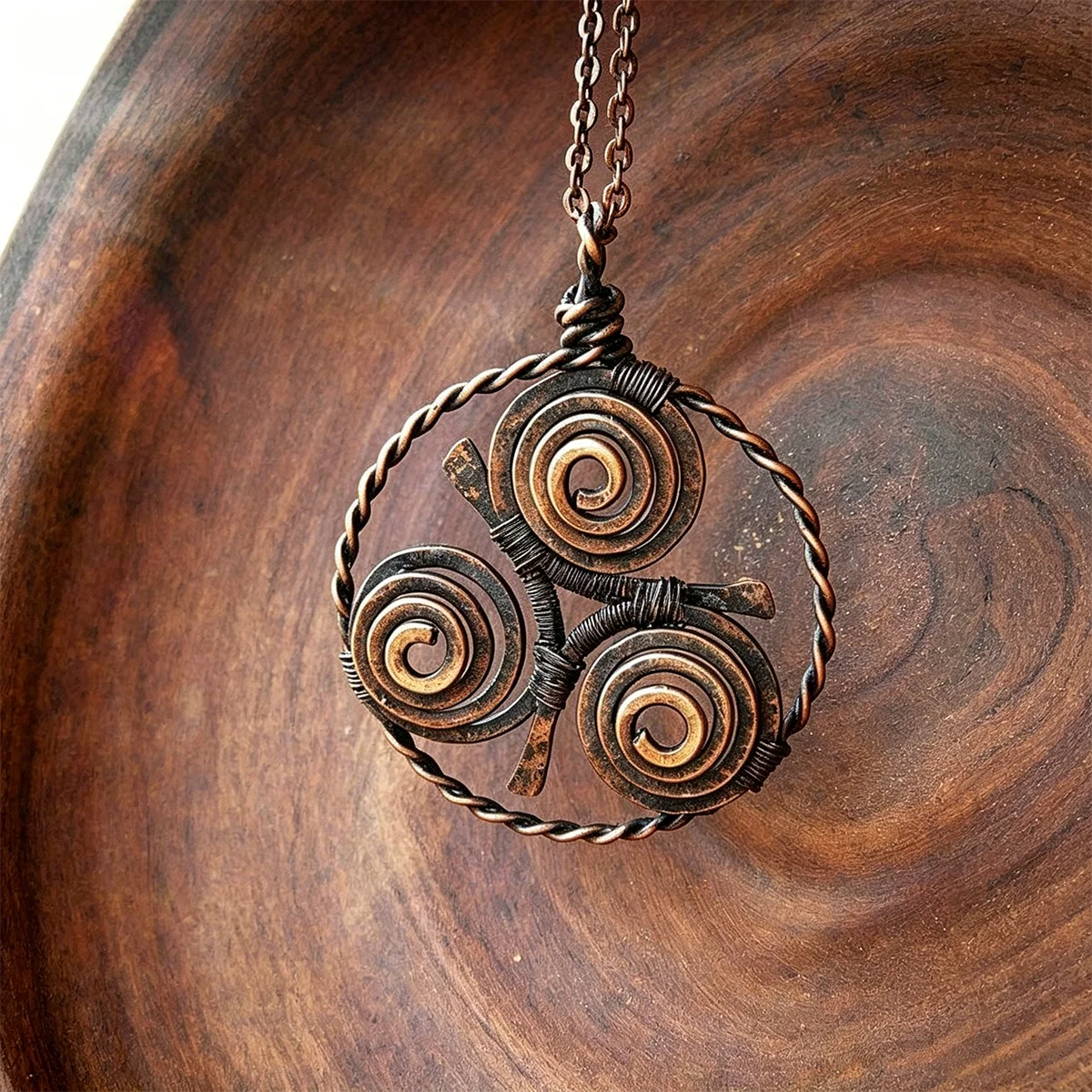 National Style Round Swirl Frame Combined with Vortex Pattern Ladies' Pendant Necklace for Daily Casual Wear