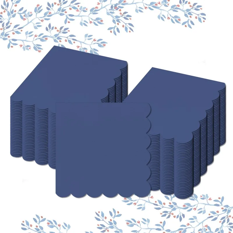 60pcs Disposable Solid Navy Blue Napkins with Scalloped Trim Decorative Paper Serviettes for Bridal Shower Table Setting