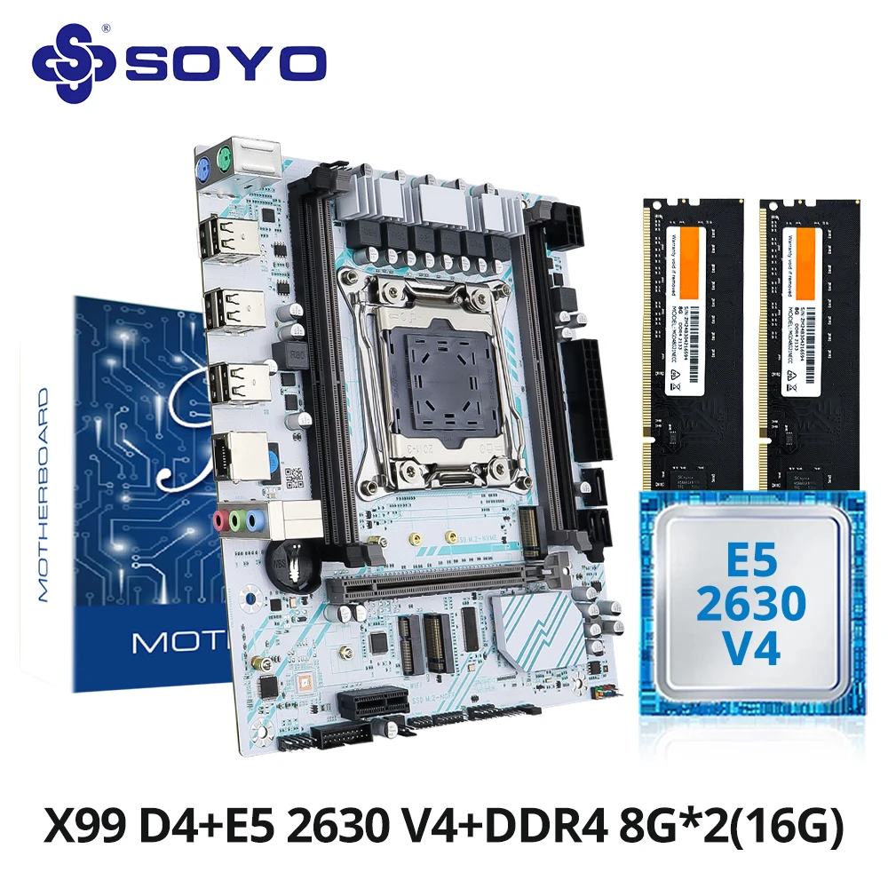 

Комплект материнской платы SOYO X99 с процессором E5 2630 V4 и памятью DDR4 16G (2*8G) 2133 МГц NVME PCIE3.0 SATA3.0 для настольного игрового компьютера