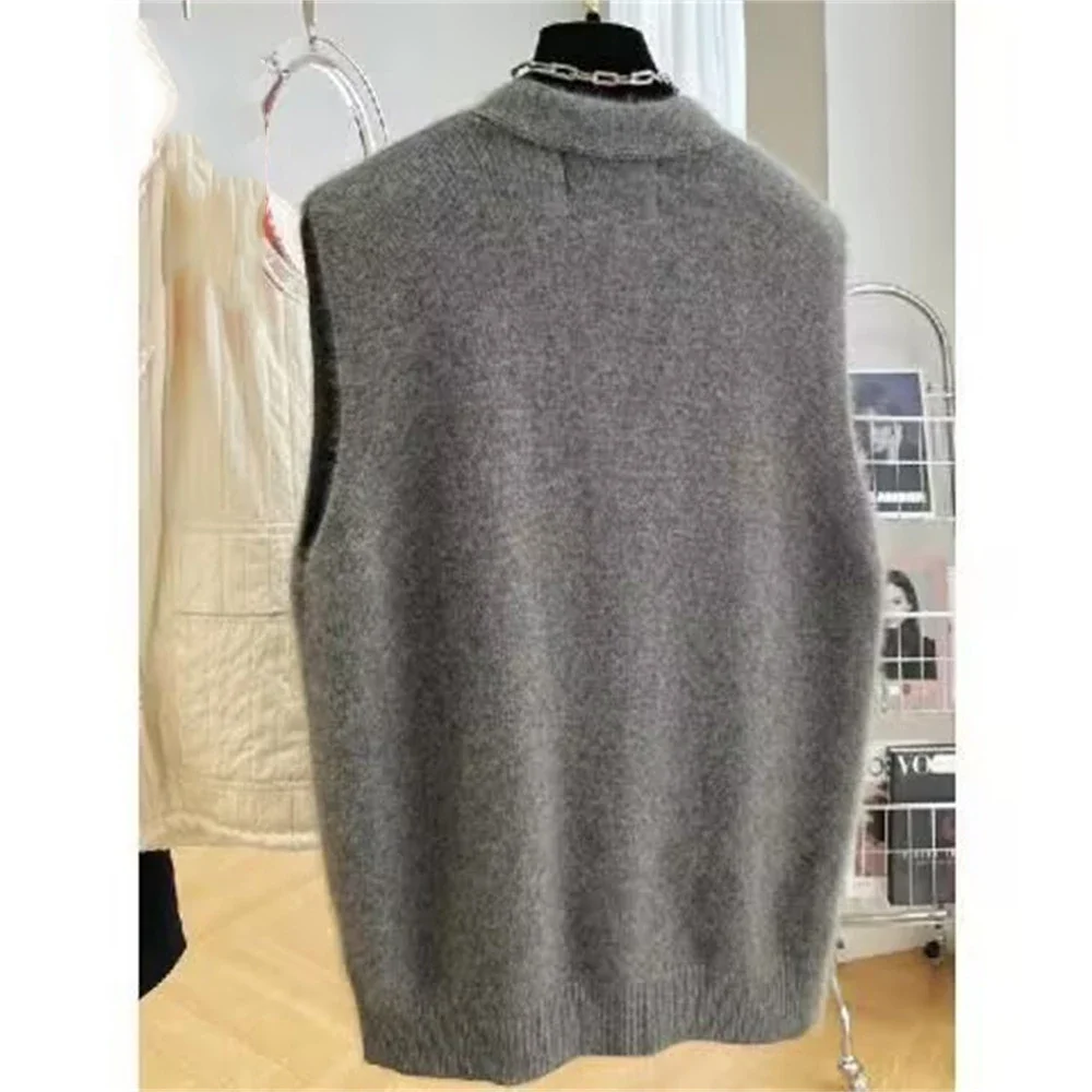 2025 nuevo suéter con cuello en V para mujer, chaleco, abrigo, cárdigan de punto sin mangas a la moda para mujer, chalecos, ropa de estilo coreano, Top