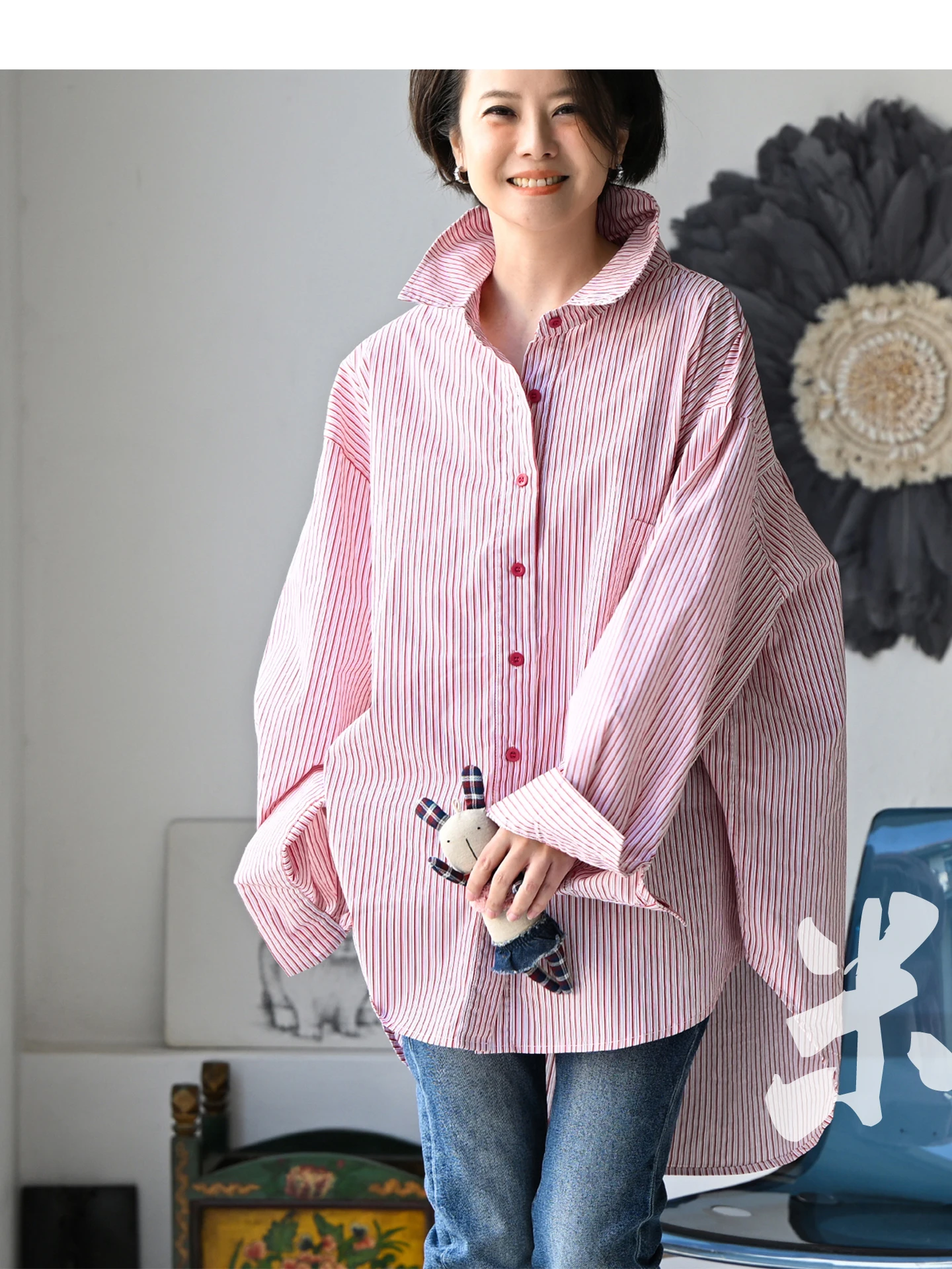 

Casual Oversize Pure Cotton Striped Shirt Women Spring New Arrival Milan Declaration Artistic Style Long Sleeve Button up