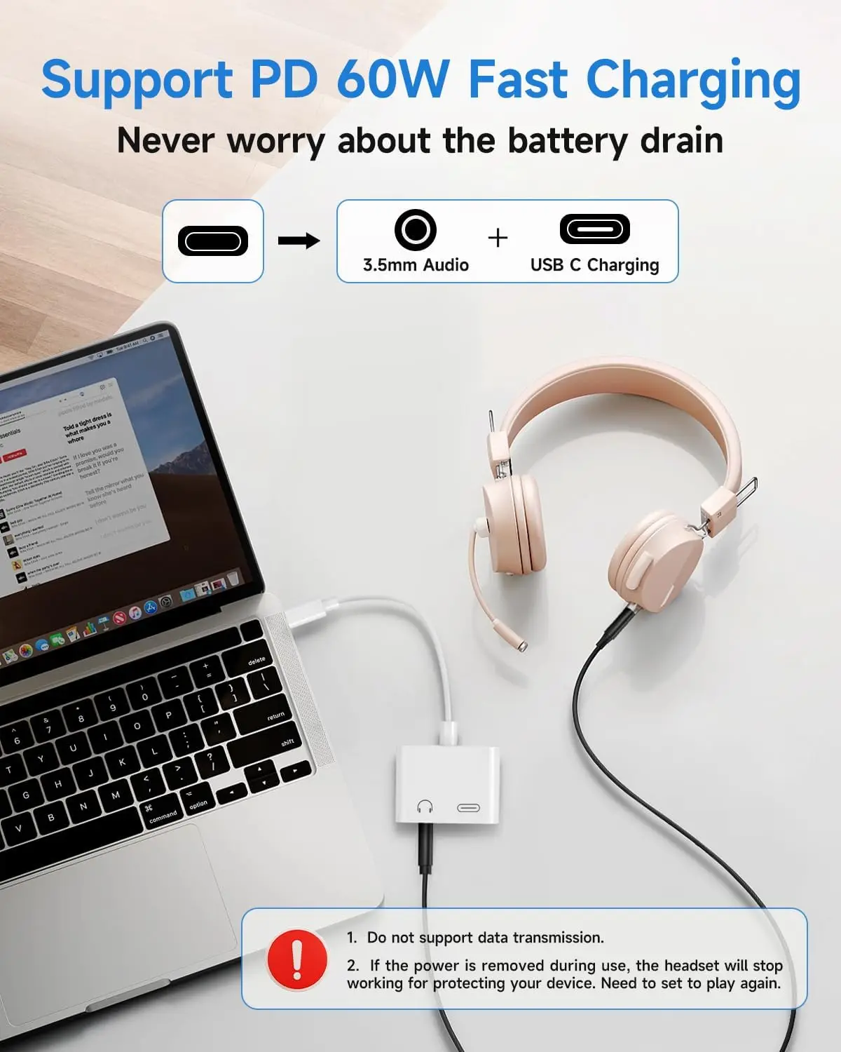 محول شاحن USB-C إلى 3.5 ملم لسماعات الرأس والشاحن، عبوتان، من النوع C إلى Aux Dongle مع شحن سريع PD لهواتف iPhone وiPad وSamsung
