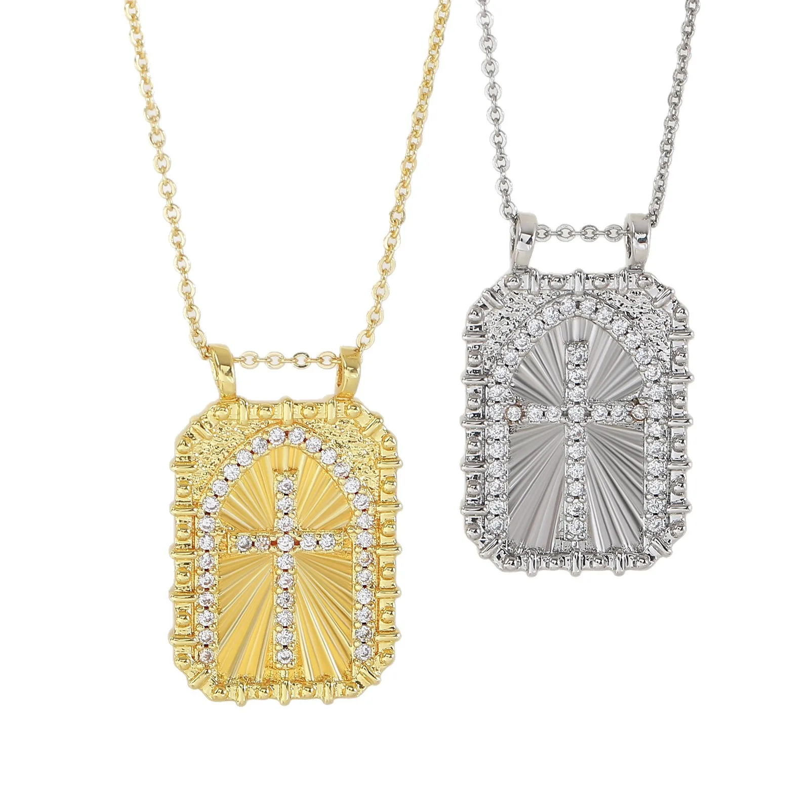 

18k Gold Inlaid Zircon Bohemian Style Square Brand Cross Necklace Women's Light Luxury Niche Design Accessories Neck Chain