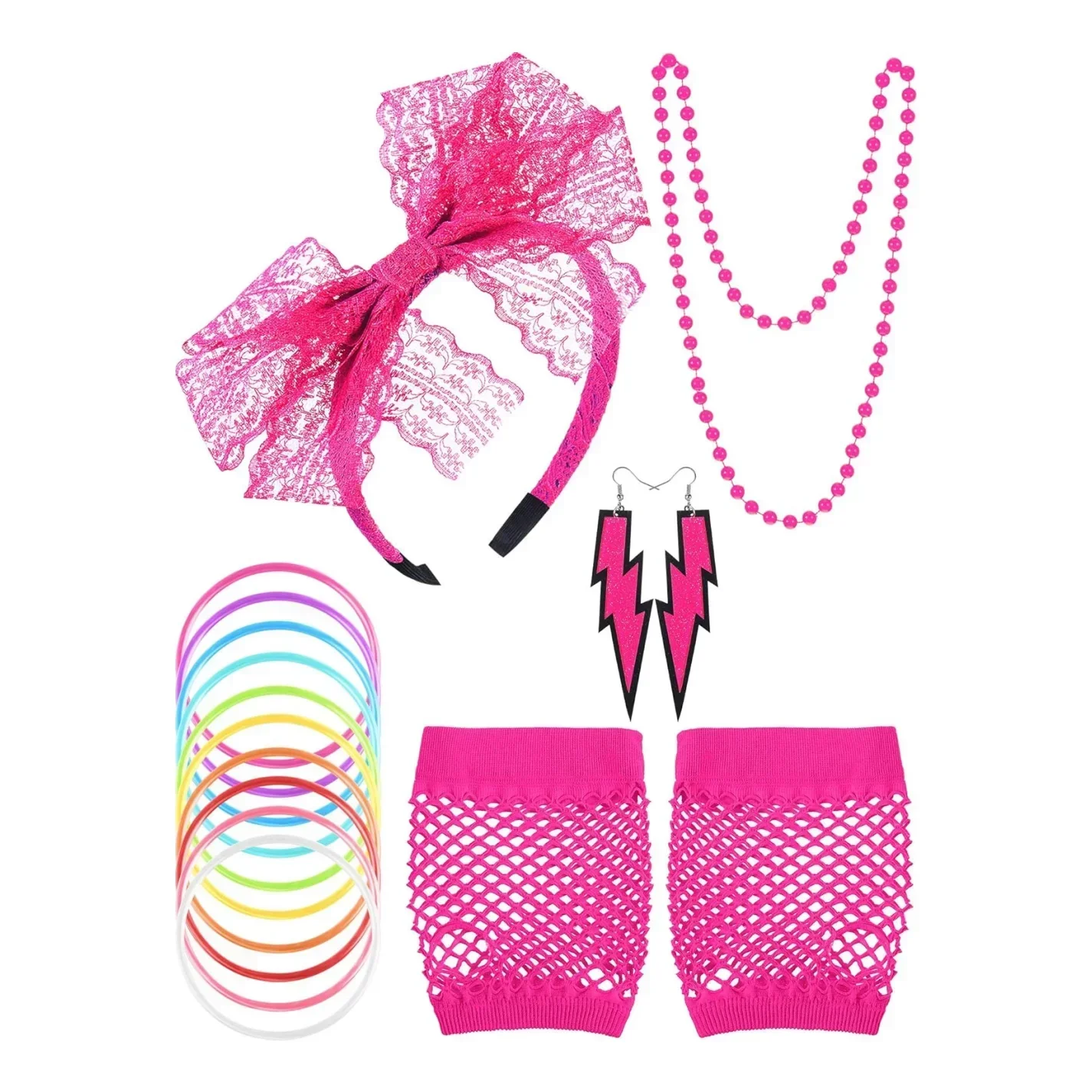 

Сексуальные аксессуары 80-х годов, женские кружевные серьги на голову, ажурные перчатки, ожерелье, браслет для 80-х годов, ретро-вечеринка, Хэллоуин, сексуальная девушка