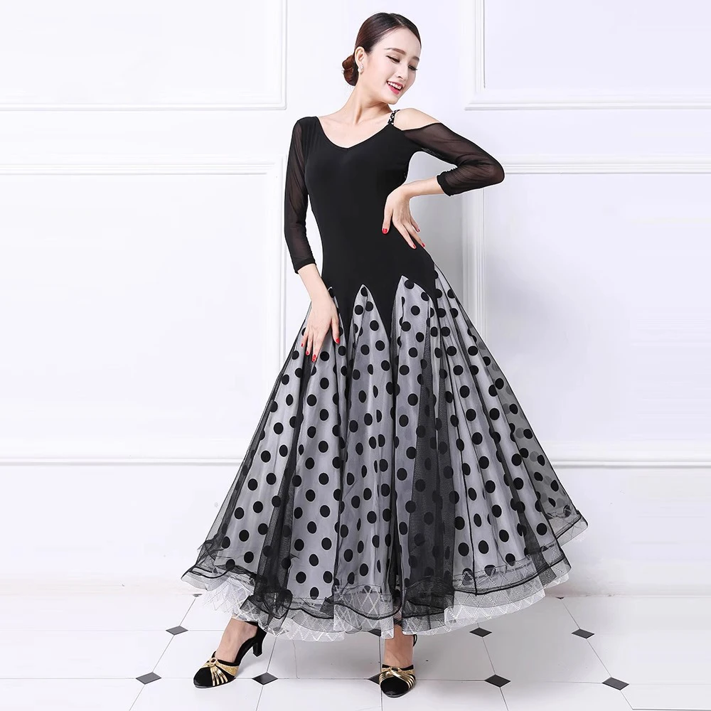 2025, schwarzes Ballsaal-Wettbewerbs-Tanzkleid für Damen, hochwertig, einschulterig, Standard-Modren-Walzer-Gesellschaftstanzkleider