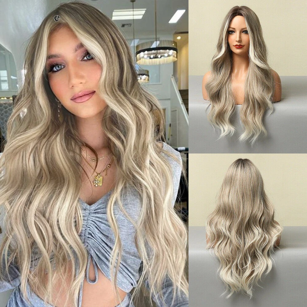

Wig big waves in smoke gray gradual change gold European and American Douyin women's fiber hair whole top long curly hair