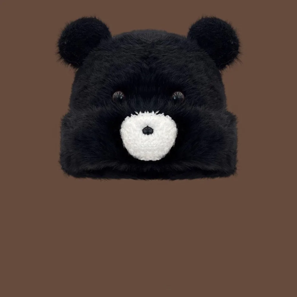 

Fashion Korean Cute Bear Ear Hat Warm Plush Pompom Beanie Cap Outdoor Ear Protection Women Fluffy Hat Female