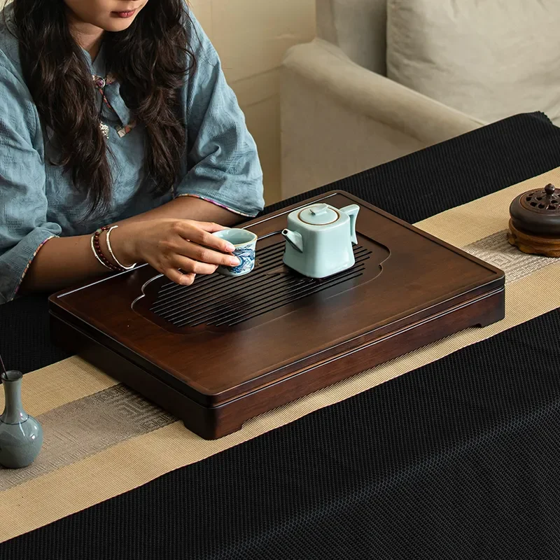 for Household Bamboo Tea Tray Small Drainable Water Dry Brewing Table Bamboo Small Tea Table Rectangular Bamboo Mat