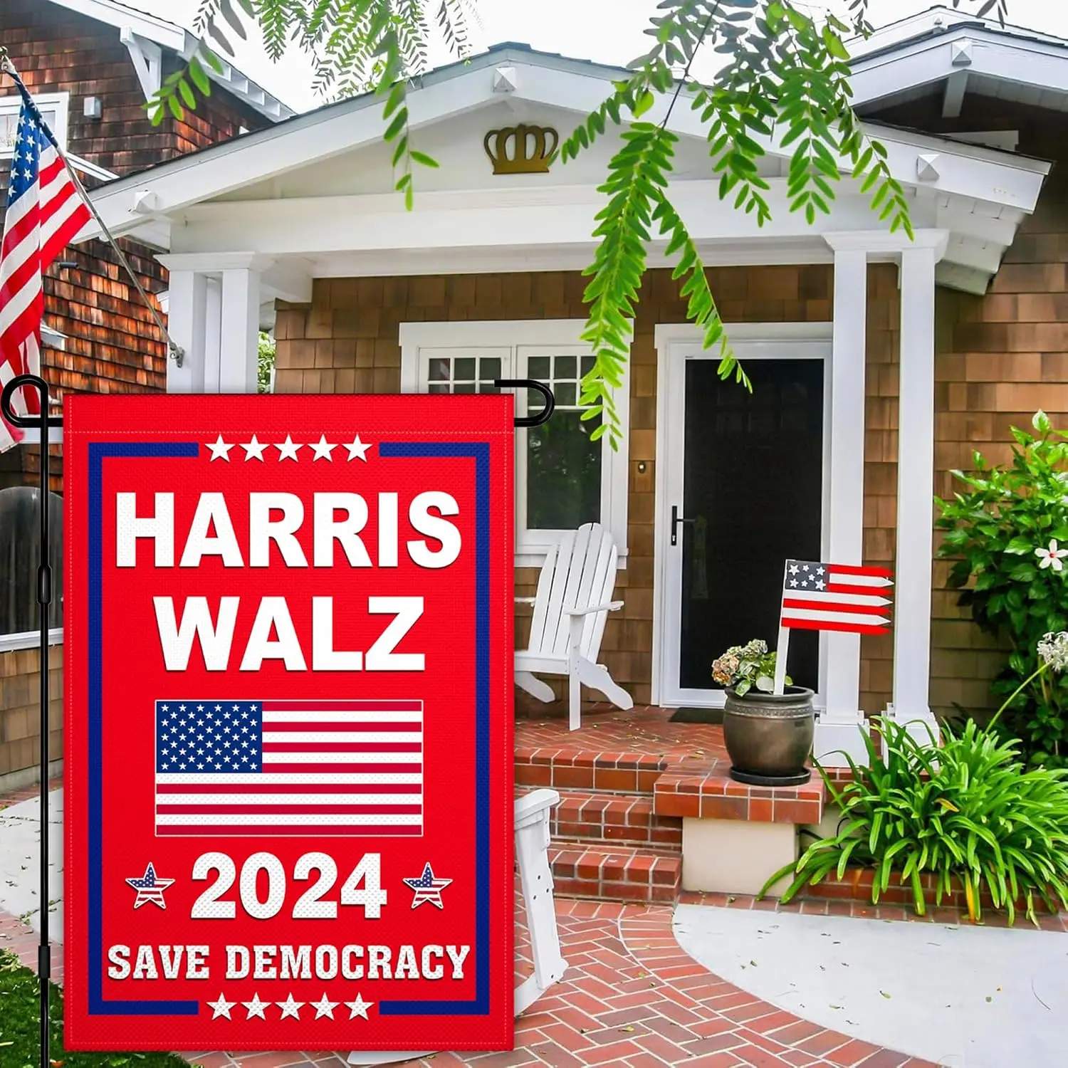 Kamala Harris Waltz 2024 Flag 3Ply Fabric Kamala Harris Save Democracy Garden Flag 12x18 Double Sided Kamala Harris for Presiden