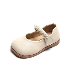 Zapatos de cuero para niños y niñas, calzado de princesa, con perlas, transpirables, planos, Mary Jane, primavera y otoño