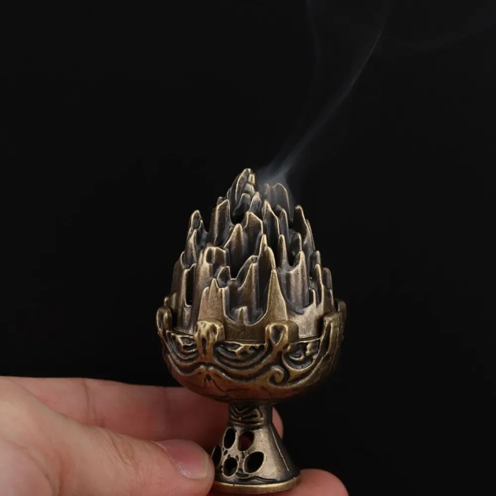 Mini Antique Boshan Furnace Bronze Incense Burner Replica of Han Dynasty Gold Inlaid Copper Household Incense Burner Indoor