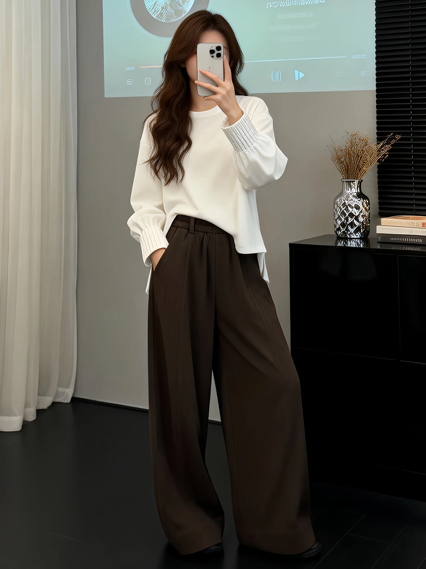 

Versatile Simple Style Women's Long Sleeve round Neck T-Shirt Wide Leg Pants Set Spring Autumn New Arrival Casual Fashion