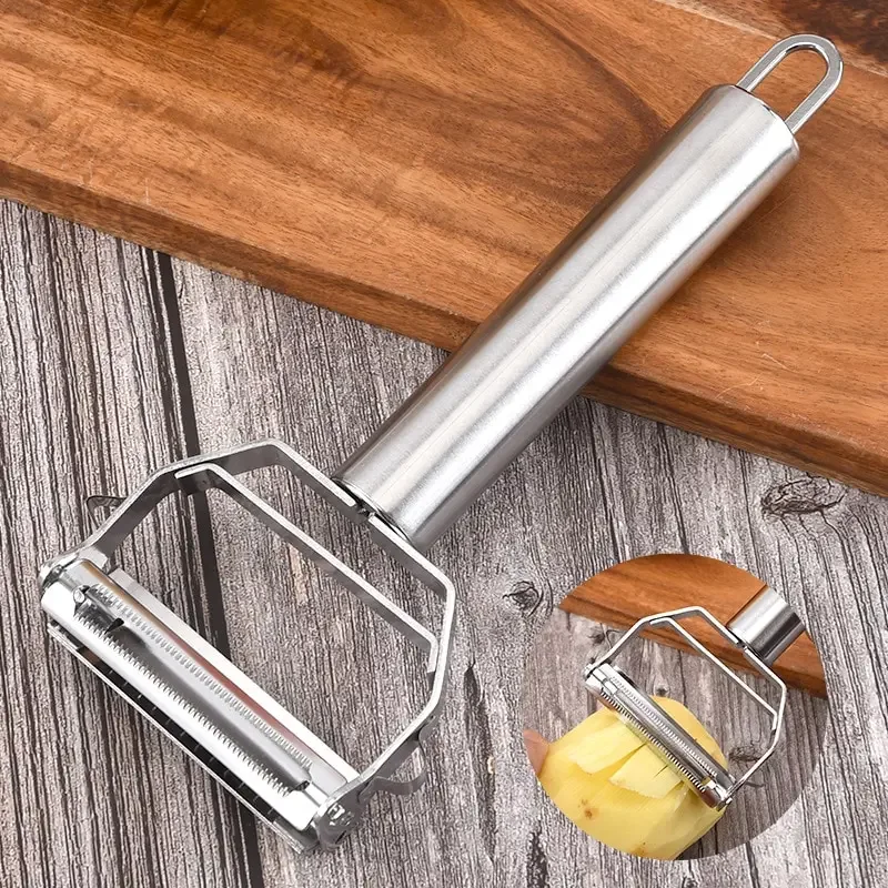 

1PC Stainless Steel Multi-Purpose Kitchen Tool - Manual Vegetable Cutter & Peeler with Handle Easy Clean Portable Cooking Gadget