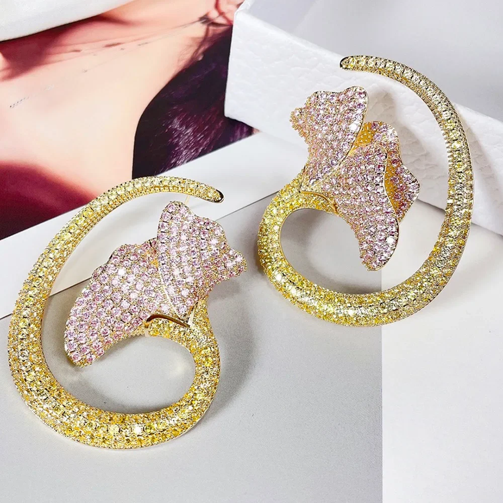 

Soramoore New Romantic Shiny Blue Pink Earrings For Women Bridal Wedding Girl Daily Surper Popular Jewelry High Quality