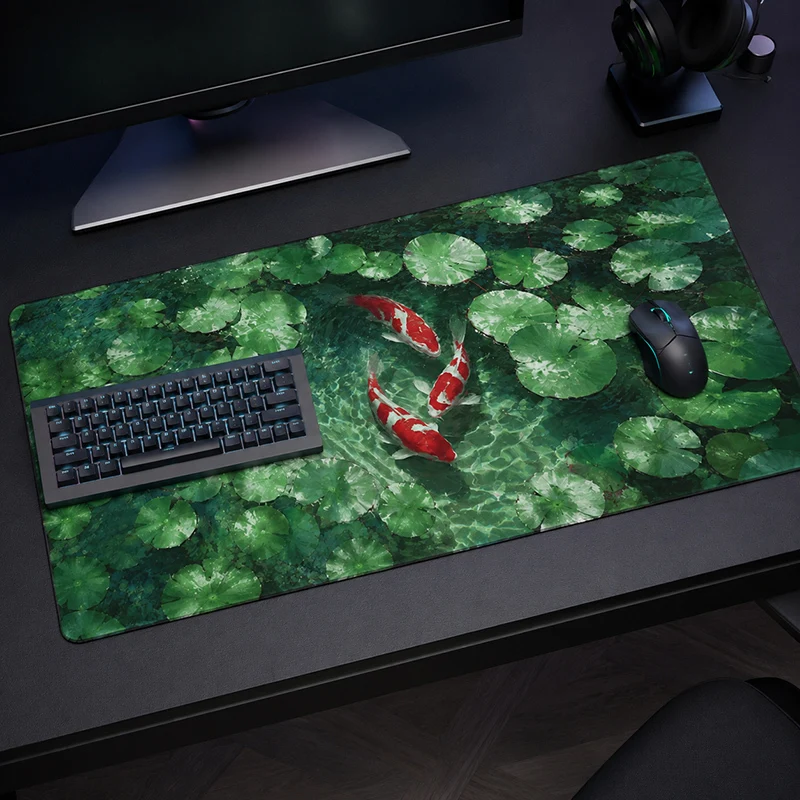 Mouse Pad Green Lotus Leaf Koi Pond Gaming printon demand Custom New Home Large Mousepad XXL Desk Mats Non-Slip Carpet Table Mat