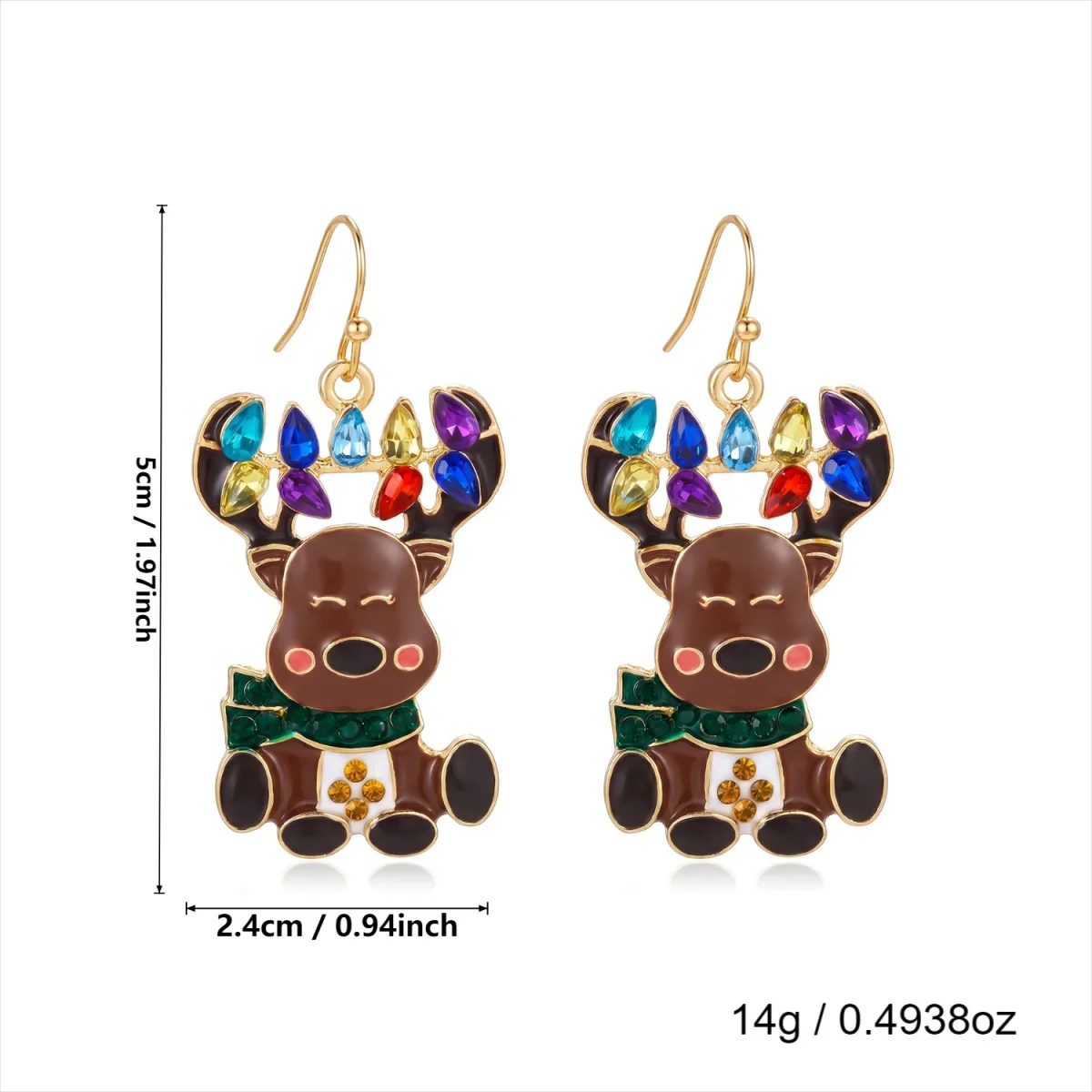 Weihnachtliche Emaille-Ohrringe mit Weihnachtsmann, älterer Dame, asymmetrischem Design, für Damen, mit Motiven von Rentier, Schneeflocke, Lebkuchenmann und Süßigkeiten, Schmuck. – Detail 7