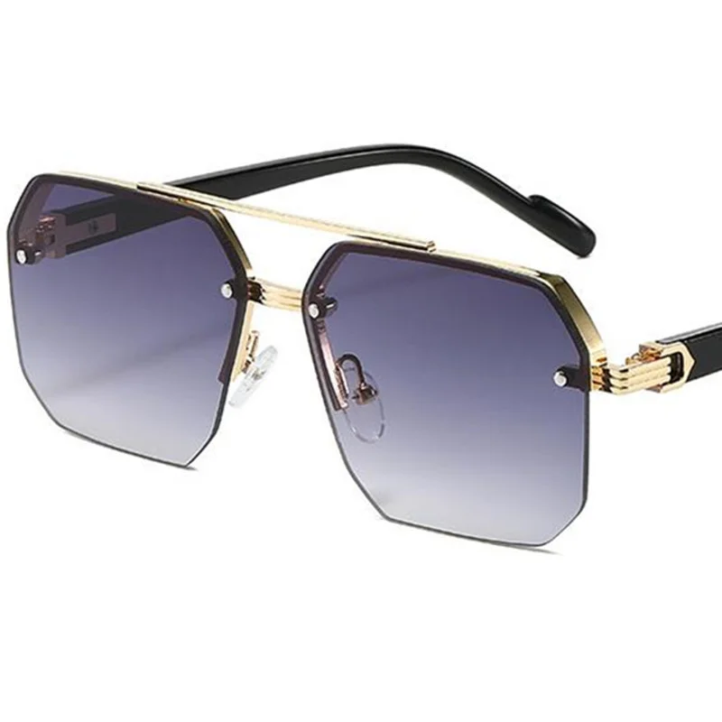 Moda sem aro óculos de sol unisex anti-uv óculos retro polígono ornamental duplo feixe óculos de sol