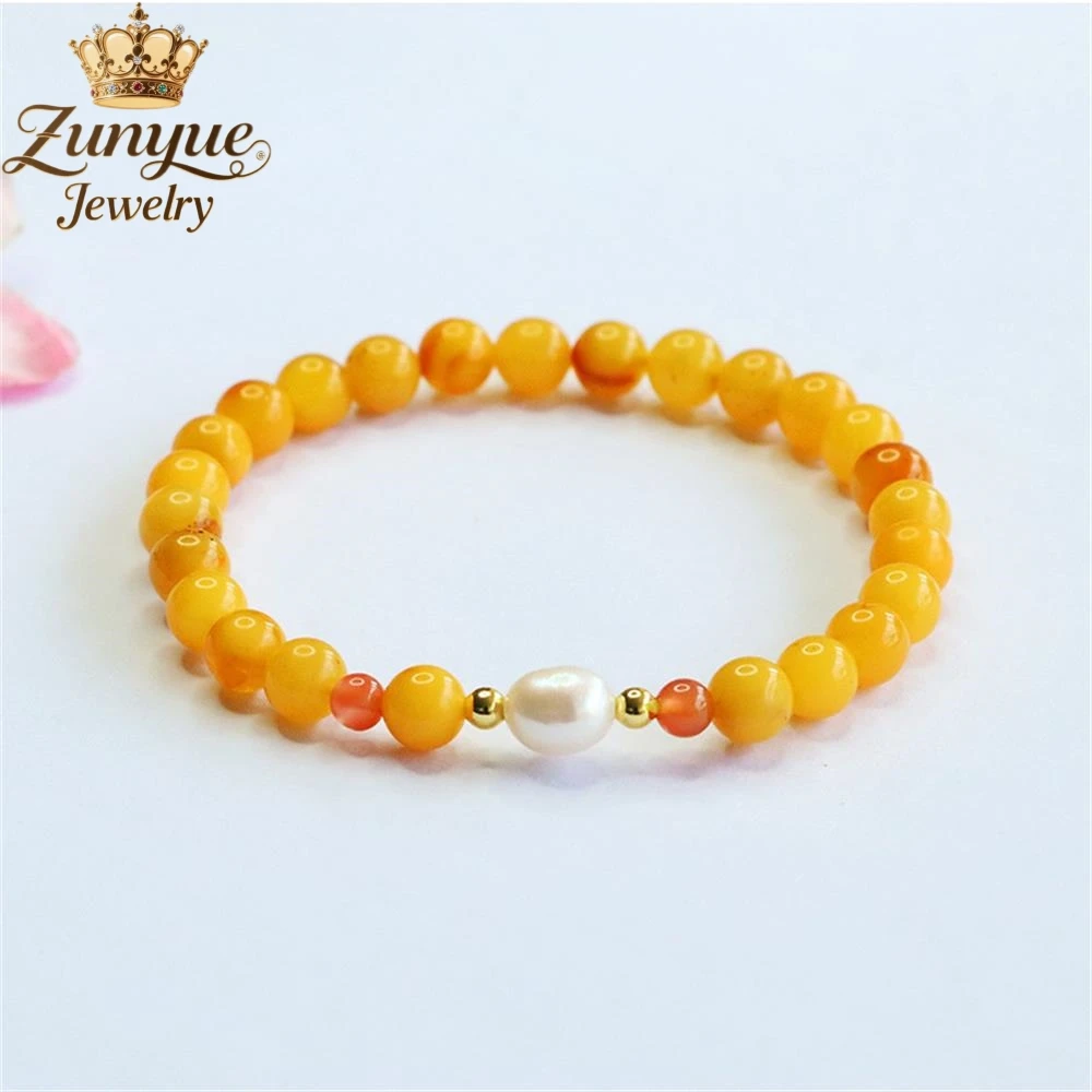 

Natural Chicken Fat Yellow Beeswax Freshwater Pearl Amber Bracelet Luxury Quality Jewelry Fashion Jewelry Exquisite Charms Gift