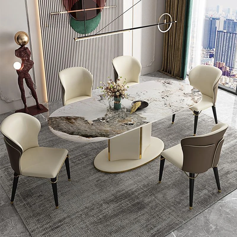 Rock Slab Dining Table Modern Minimalist And Luxury Rectangular Table And Chair Combination For Small Apartment Indoor Furniture