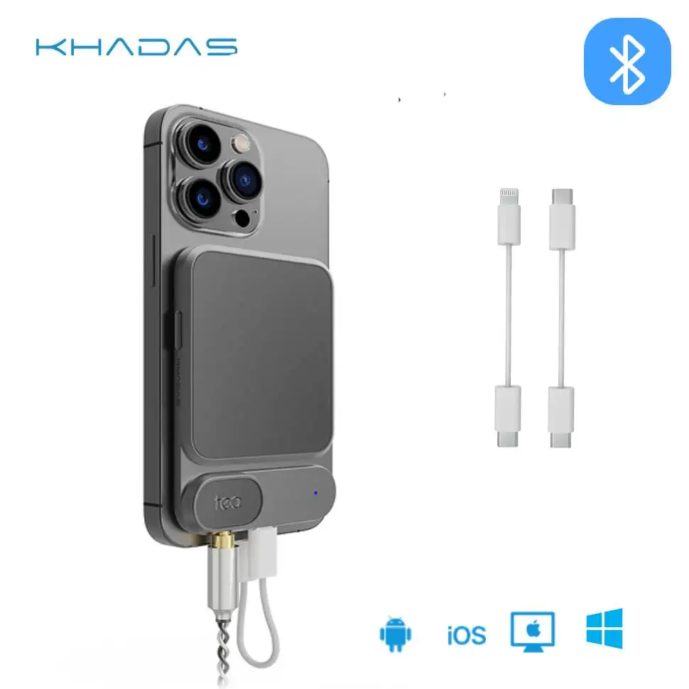 Headphone Amplifier portabel teh Khadas Dongle DAC Mini mendukung Bluetooth 5.0, Kompatibel MagSafe, 8H Play mikrofon ganda PCM, DSD, MQA