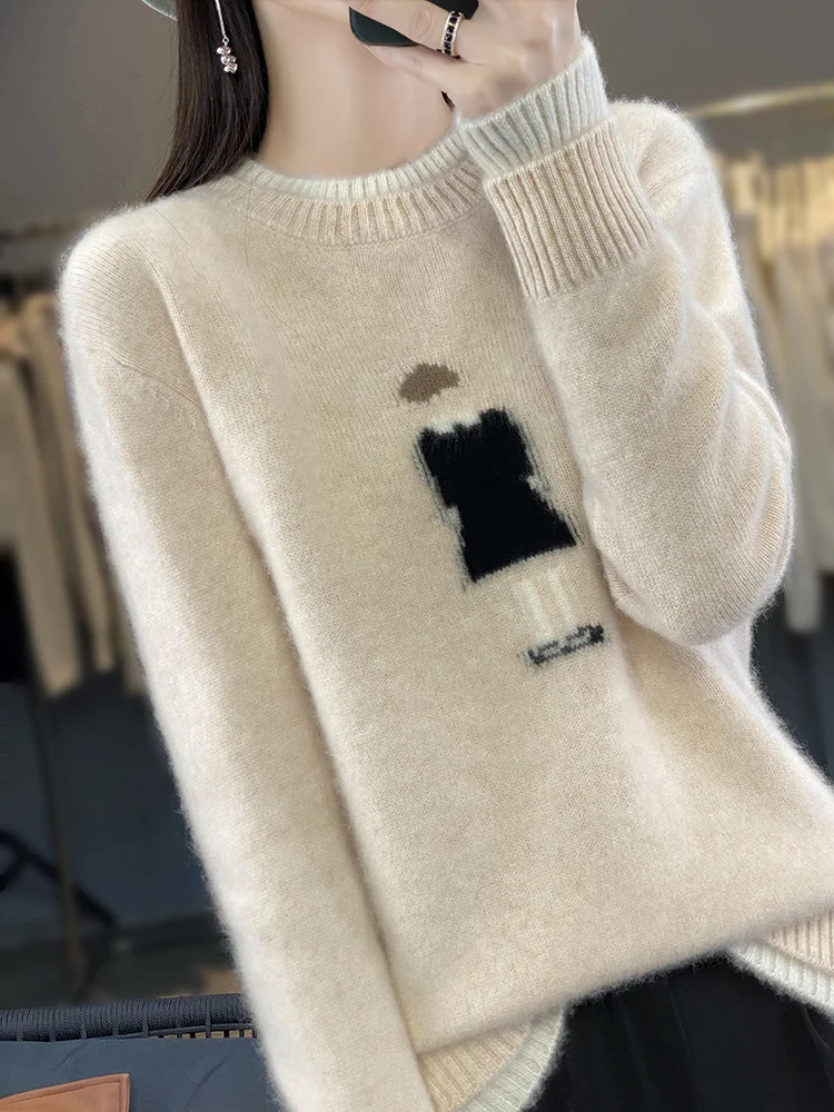 2024 New Women Cashmere Sweater 100% Merino Wool Pullover O- Neck Jumper Autumn Winter Sweet Knitwear Quality Tops Clothing