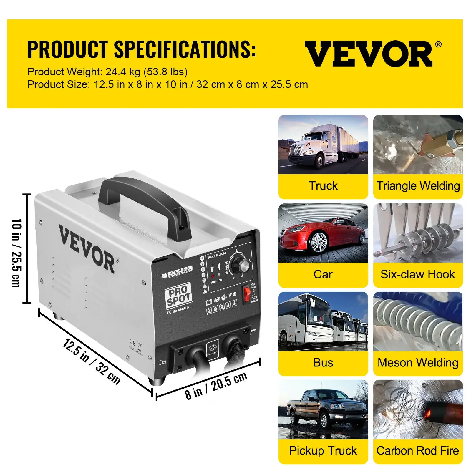 VEVOR Dent Puller Spot Welder 1.8KW Welding Guns Bonnet Roof Panel 3500A Dent Puller Spot Welder 1.8KW 0.6-1.2mm Welding Spot