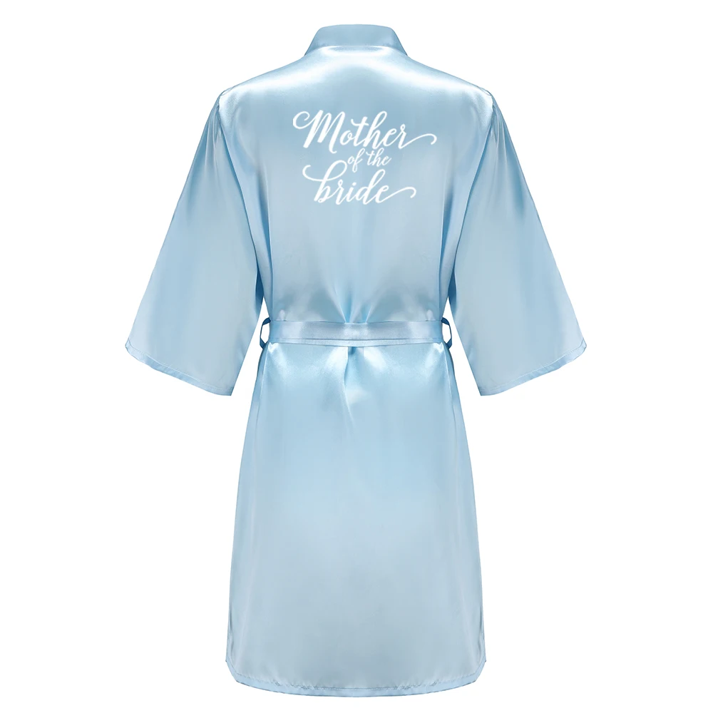 Immagine 5: Kimono corto da donna in raso azzurro per sposa e damigella d'onore con lettera bianca, abiti da festa di nozze