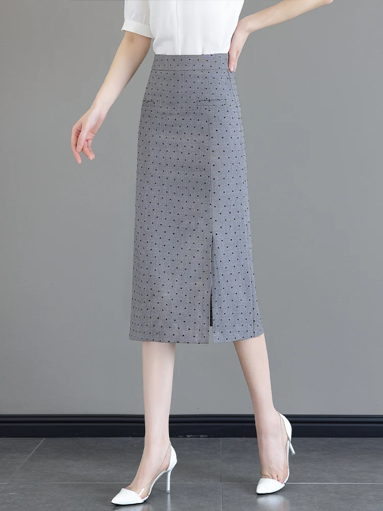 

Summer Thin High Waist A-Line Midi Skirt Women's Polka Dot Wrap Body Skirt Korean Style Commute Slim Fit Polyester Fiber