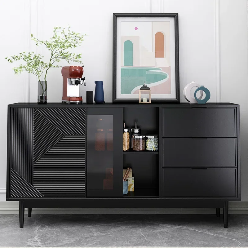 

Side cabinet Double sliding door Solid wood against the wall Integrated locker Tea cabinet Storage bucket cabinet