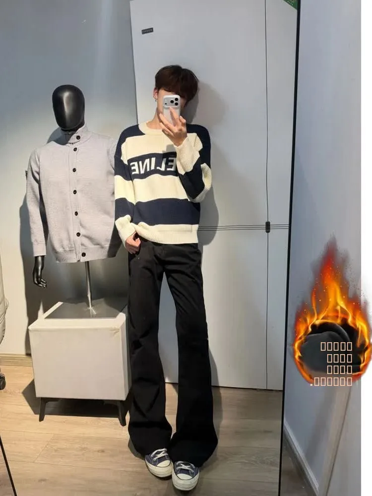 

Cleanfit Bla Slim Fit Fce Lined Flared Jeans mid Waist Straight Leg Jeans for Men And Women Autumn Winter Trousers