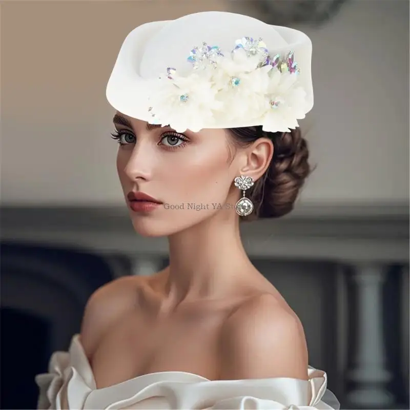 

Шляпа стюардессы со стразами и цветком, чародейская шляпа для чаепития для маскарадов