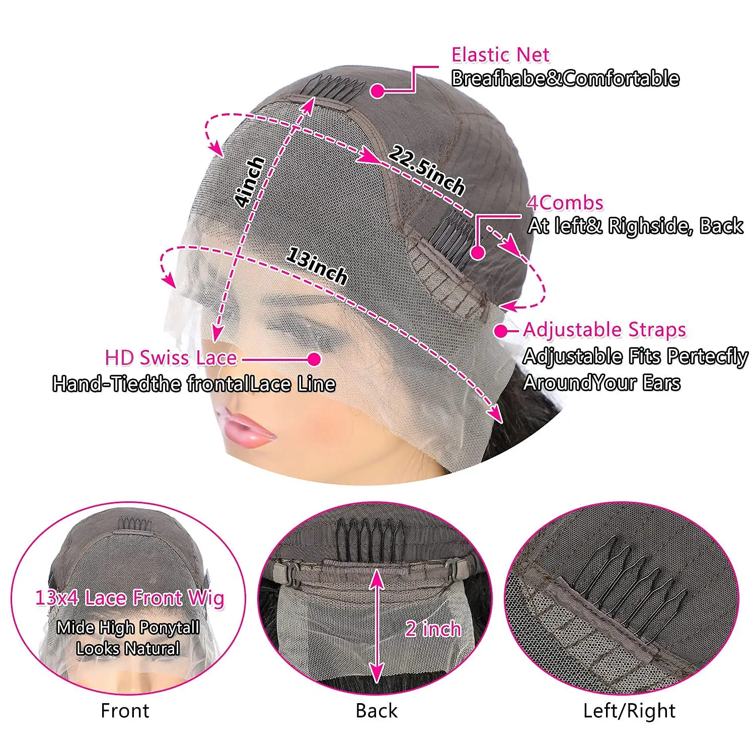 Perucas de Cabelo Humano Lace Frontal Transparente para Mulheres, Onda Profunda Solta, Peruca Dianteira Pré Arrombada Glueless, Pronto para Vestir, HD, 13x4