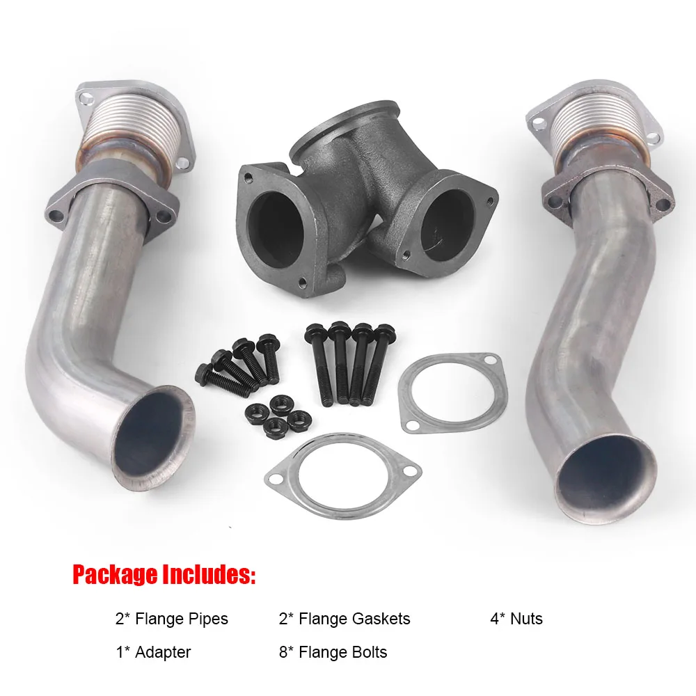 Turbo Diesel Exhaust Up Pipes Kit / Y Pipe Connector & Gasket Set For Ford  7.3L Powerstroke 1999.5-2003