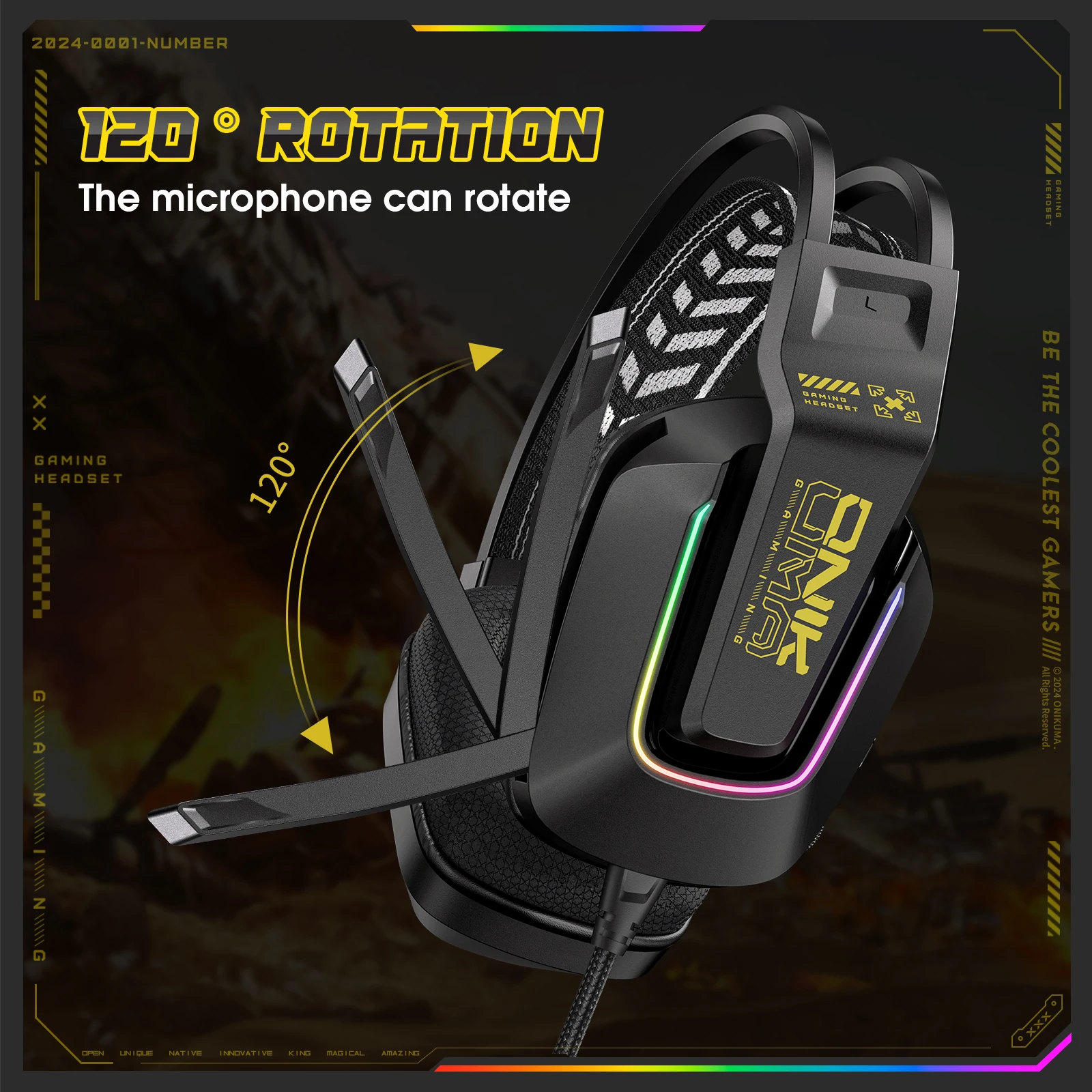 سماعة رأس سلكية للألعاب ، إضاءة ملونة RGB ، سماعات رأس فوق الأذن ، سماعة أذن خفيفة الوزن RGB #1