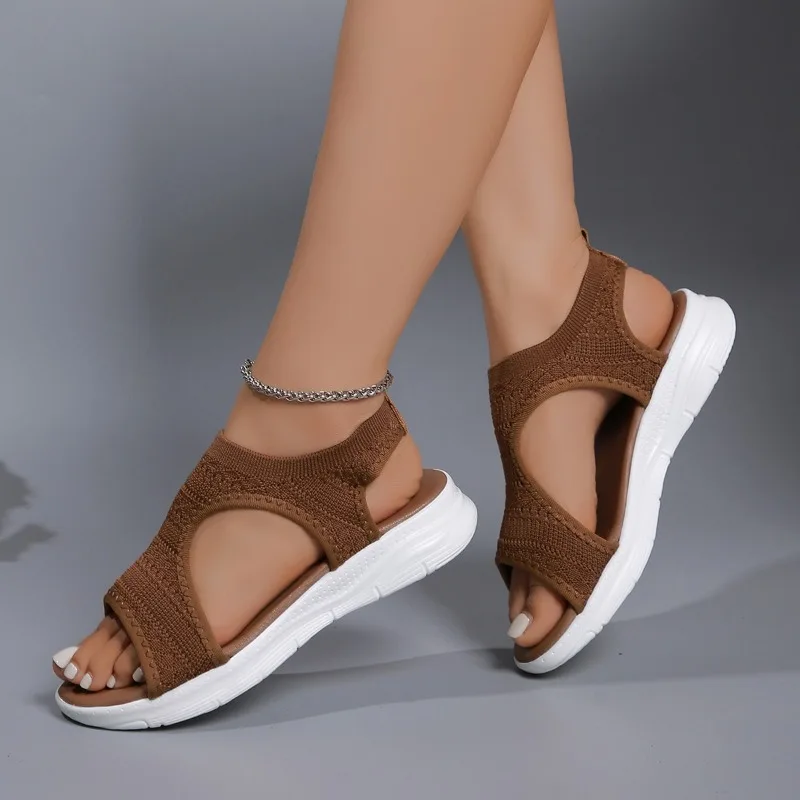 2024 Women's Summer New Simple Solid Color Flat Bottom Anti Slip Women's Shoes Outdoor Leisure One Step Women's Sandals Large