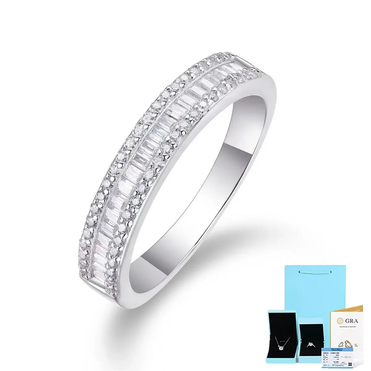 

1CT D Color Moissanite Rings for Women, S925 Silver Round Diamond Setting Wedding Band Jewelry, Pass Diamond Test Pen