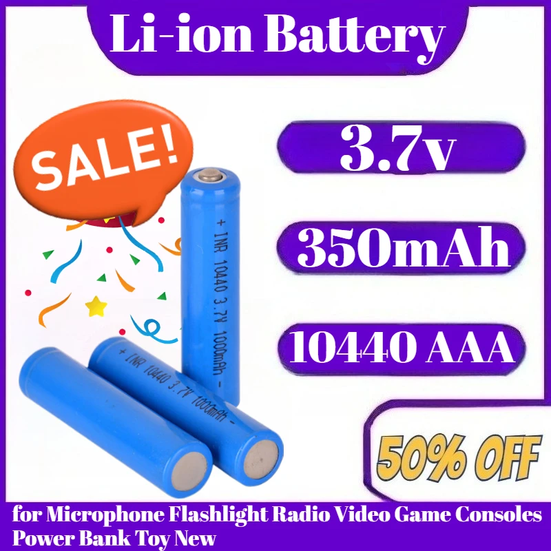 

10440 AAA Battery 350mAh 3.7v Rechargeable Li-ion Battery for Microphone Flashlight Radio Video Game Consoles Power Bank Toy New