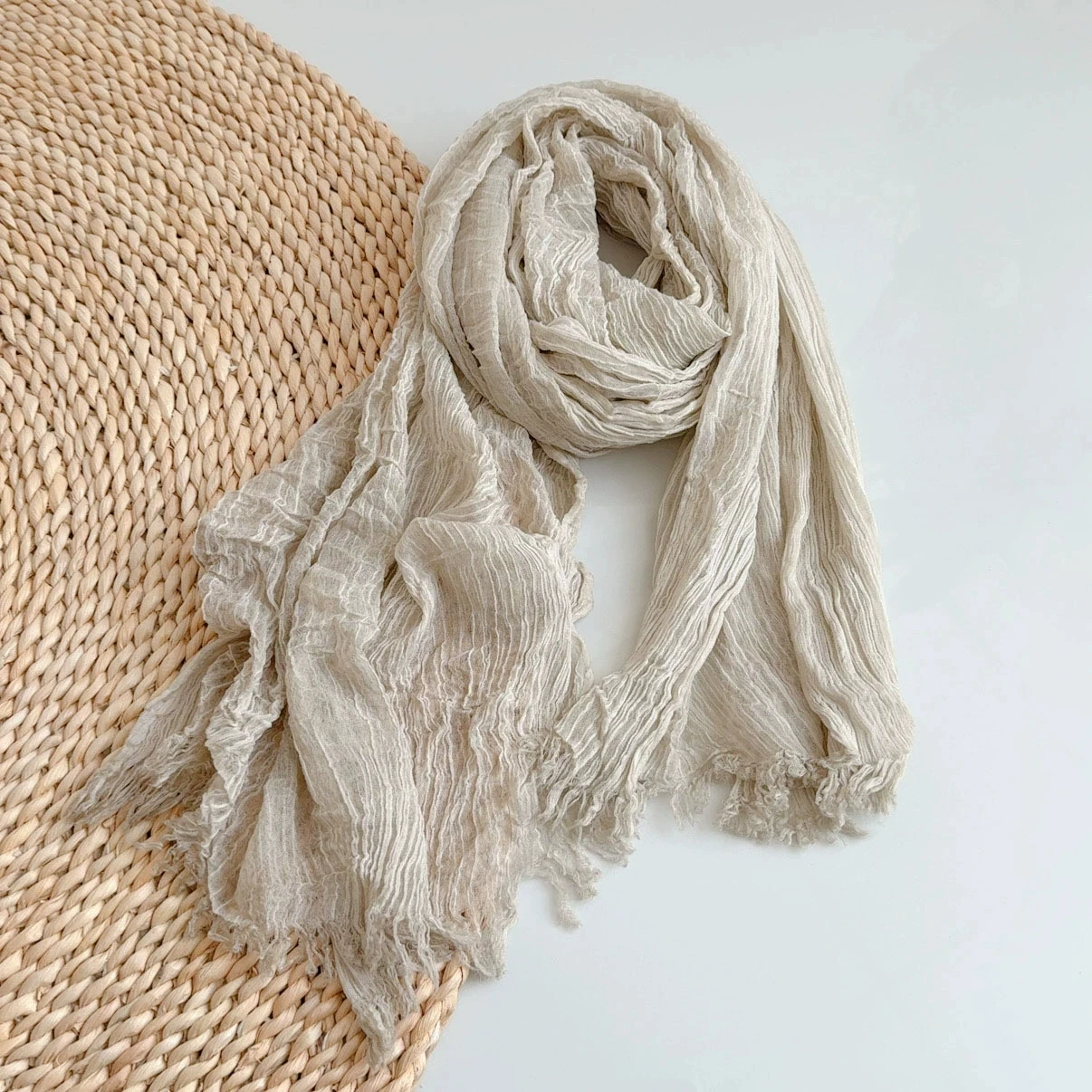 

Vintage Solid Color Pleated Scarf for Women Versatile Thin Neck Protection Decorative Narrow Long Scarf & Shawl 100*190cm