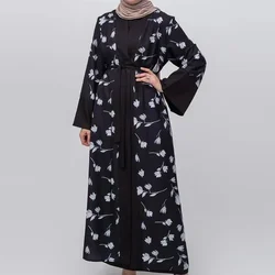 New Muslim Dresses Women Maxi Dresses Vestidoes Fashion Female Loose Dresses Full Sleeve Printed Floral Casual Robe Long Dress