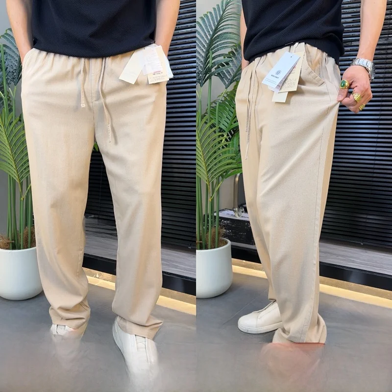 American High-End Men's Vintage Spring Summer Casual Pants Draping Soft Breathable Moisture-Wicking Versatile Washed Linen