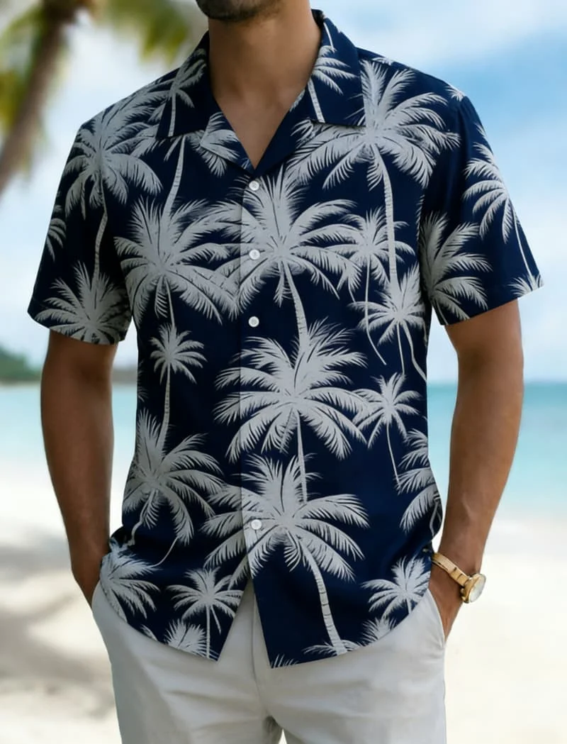 

Men's Breathable Tropical Palm Print Short Sleeve Shirt Comfortable Summer Style for Vacation Travel Nightclub Party