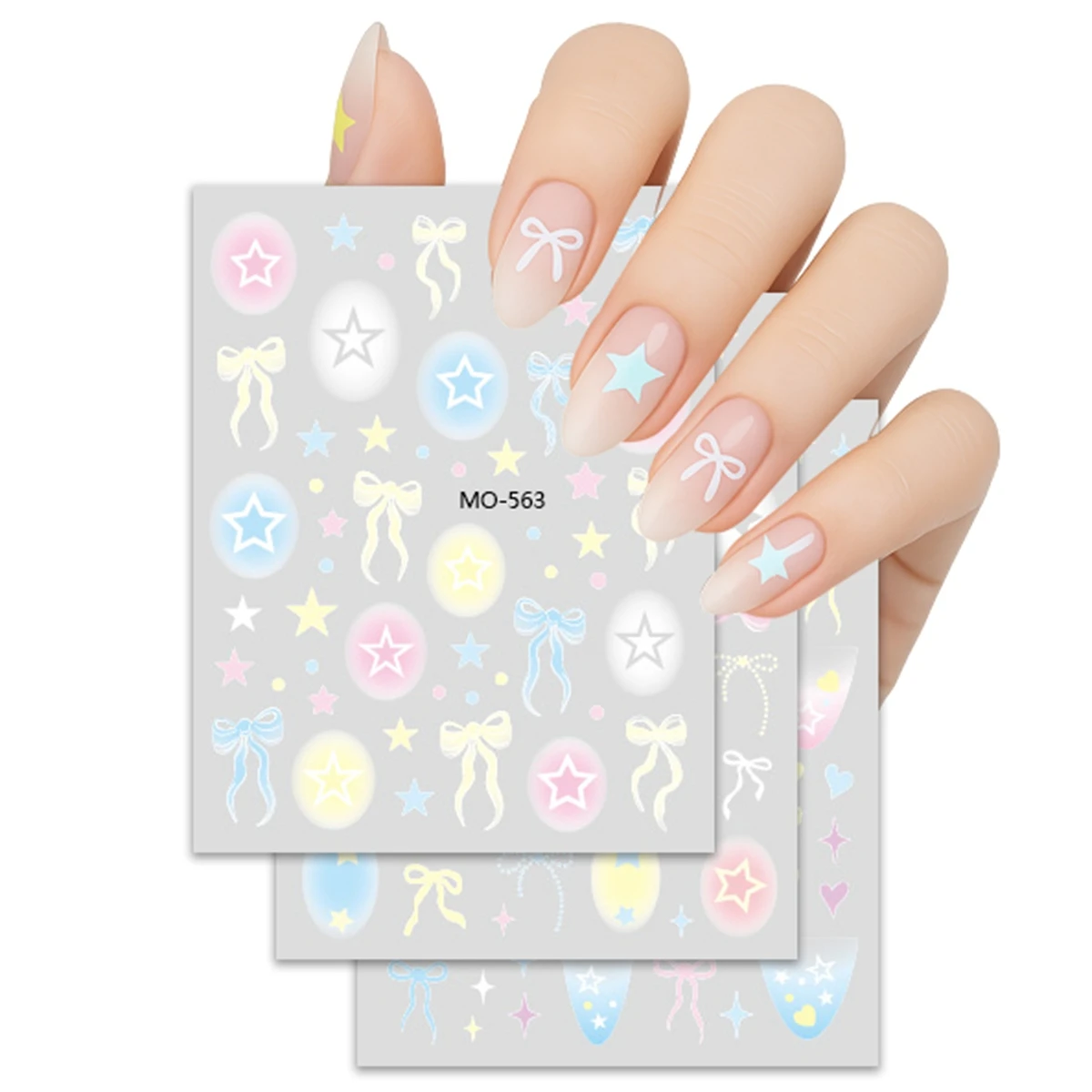 3/6 folhas de adesivos de unhas com laço de estrela fofo – decalques autoadesivos pastel sonhadores para decoração de manicure acrílica em gel DIY