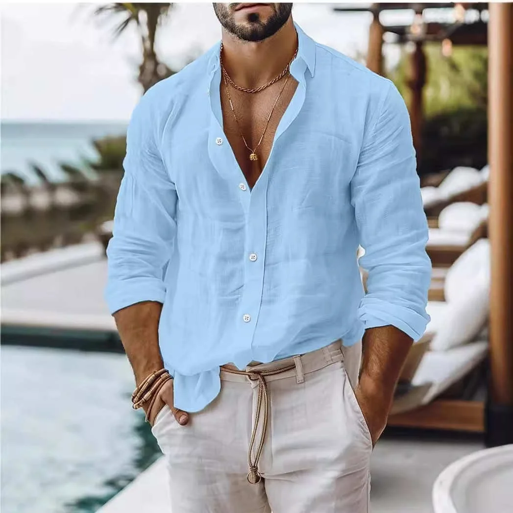 

Loose Long Sve irt for Men Lapel Neline Polyester Cotton Blend Sun Protection Print Casual irt