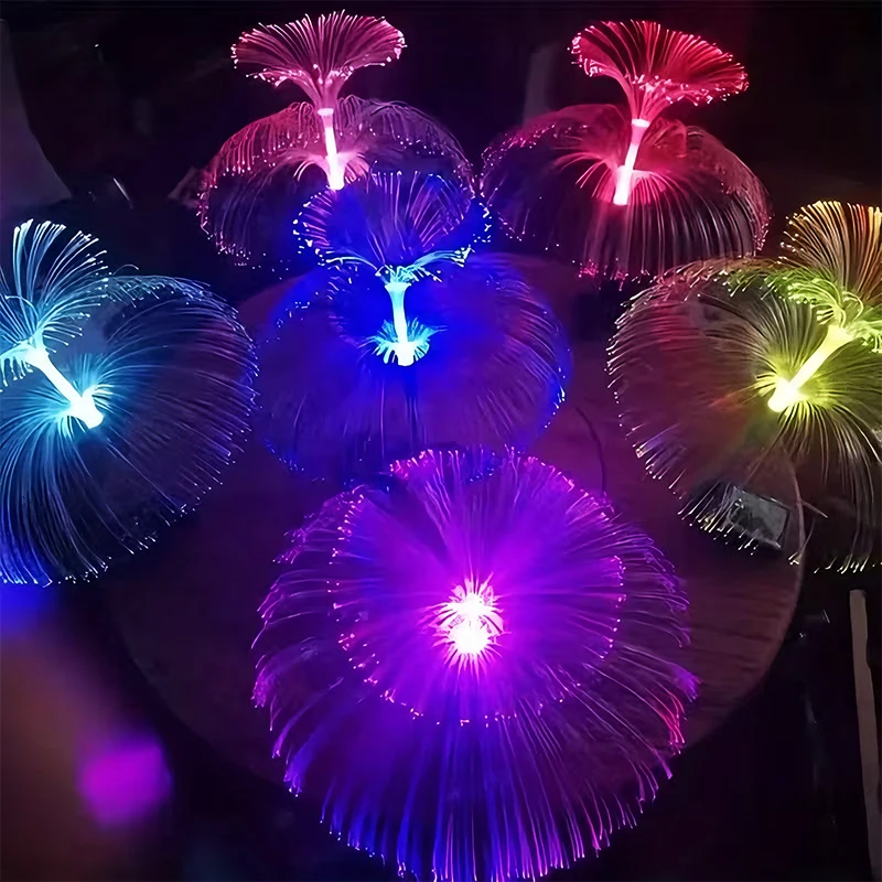 Solar Jellyfish Lamp Outdoor Waterproof Decorative LED Garden Fiber Optic Flower Lights for Patio Pathway Balcony