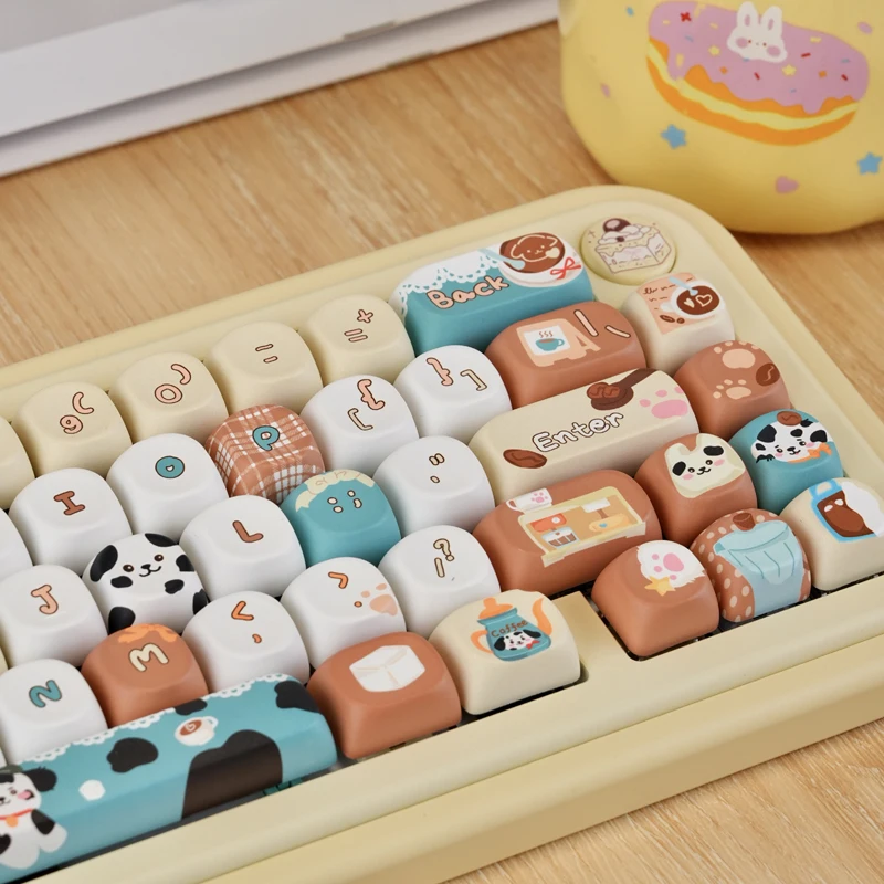 

Кофейная собака, 5-сторонняя сублимационная колпачка для клавиш из ПБТ, 134 клавиши, индивидуальный профиль MOA, колпачок Kawaii для механических переключателей MX, геймерская клавиатура