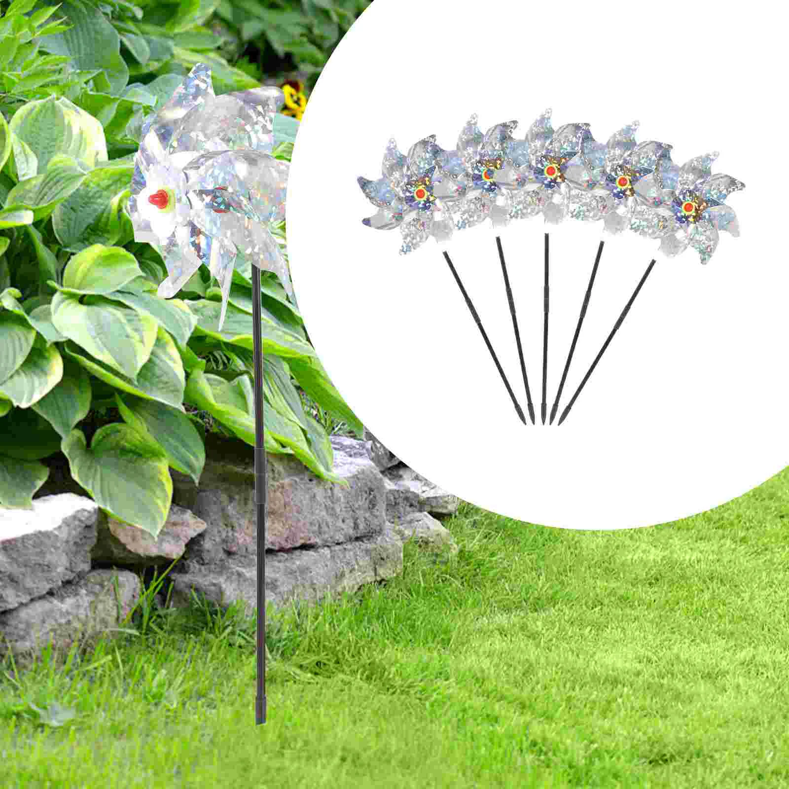 5 Pcs Scare The Birds Garden Windmill Pigeon Deterrent Plastic Anti Seagull Device Sparkly Pin Wheel